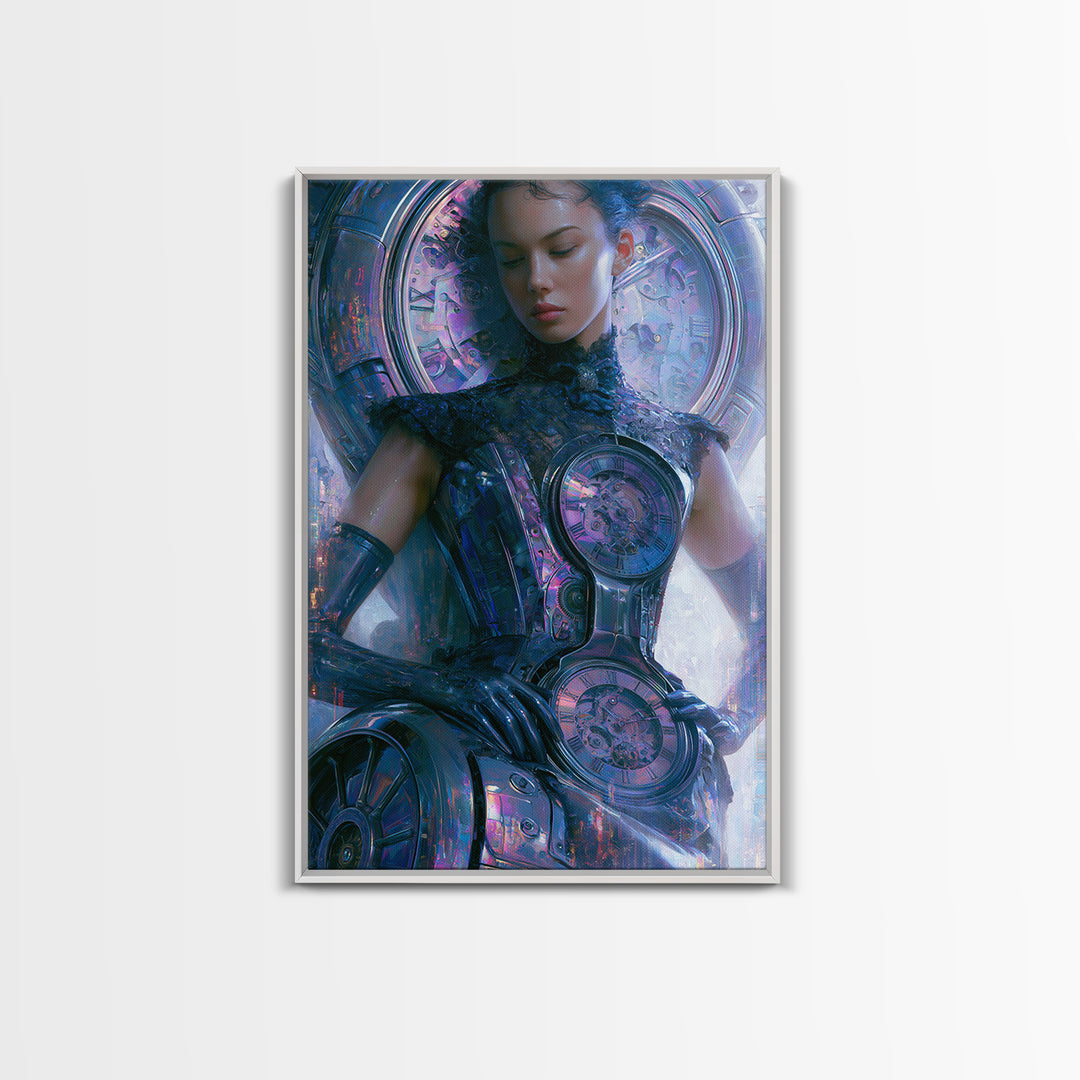 Victorian Lady with Clockwork Dress Details Canvas Print, Steampunk Art, Digital Print, Living Room Decor, Fine Art, Mechanic, STE-2x3-49