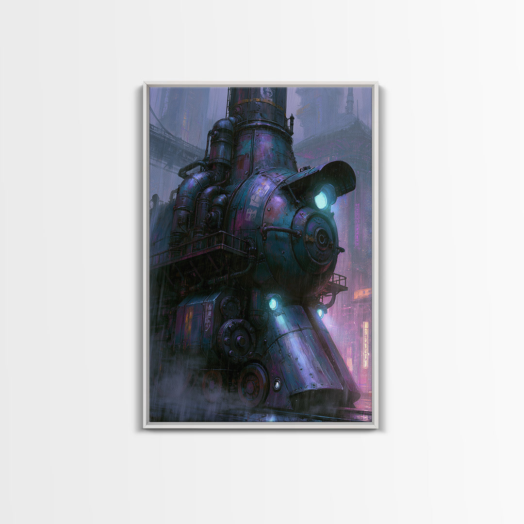 Steam Powered City Skyline Framed Canvas Print, Steampunk Art, Printable Art, Living Room Decor, Abstract Art, Mechanic, STE-2x3-53