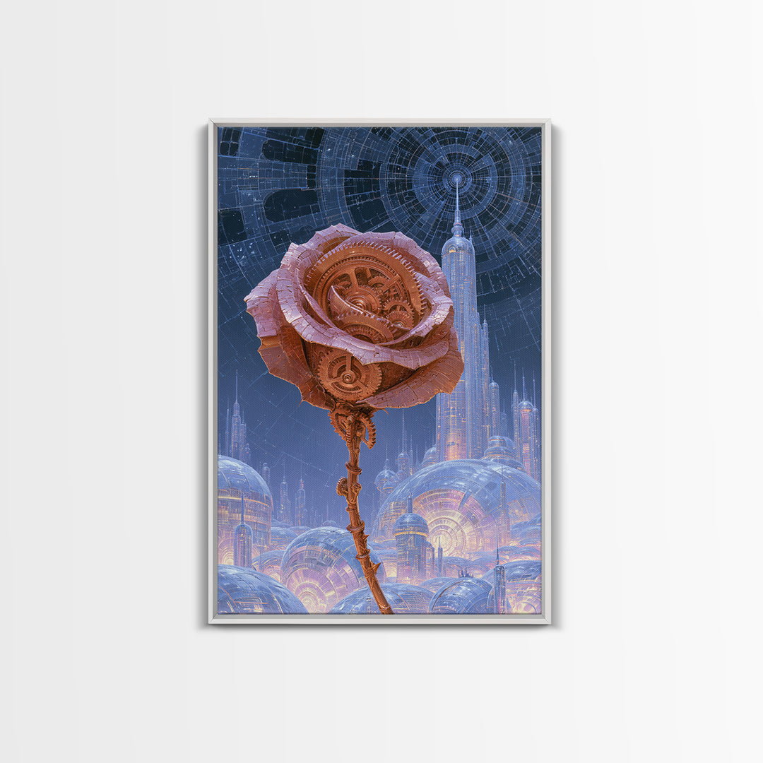 Mechanical Rose Made of Copper Gears Framed Canvas Print, Steampunk Art, Printable Art, Living Room Decor, Oil Painting, STE-2x3-59