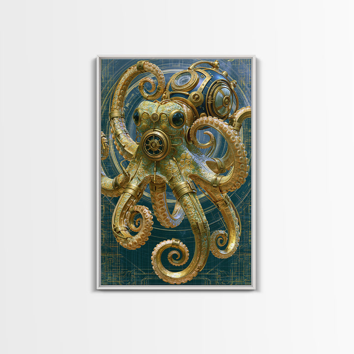 Steampunk Octopus with Brass Tentacles Canvas Print, Steampunk Art, Boho Wall Art, Living Room Decor, Fine Art, Mechanic, STE-2x3-61