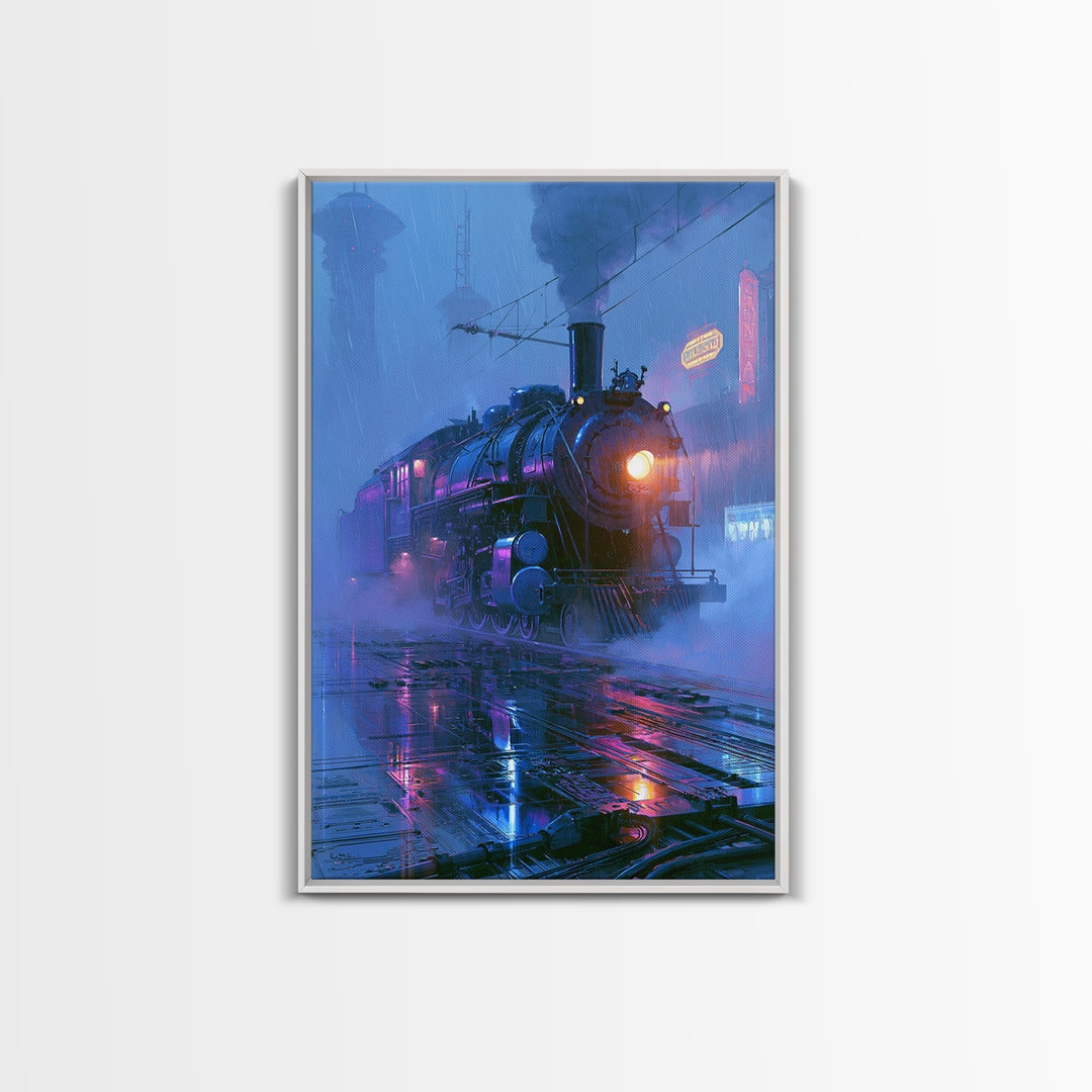 Steam Locomotive Racing Through Fog Canvas Print, Steampunk Art, Canvas Art, Living Room Decor, Abstract Art, Mechanic, STE-2x3-62