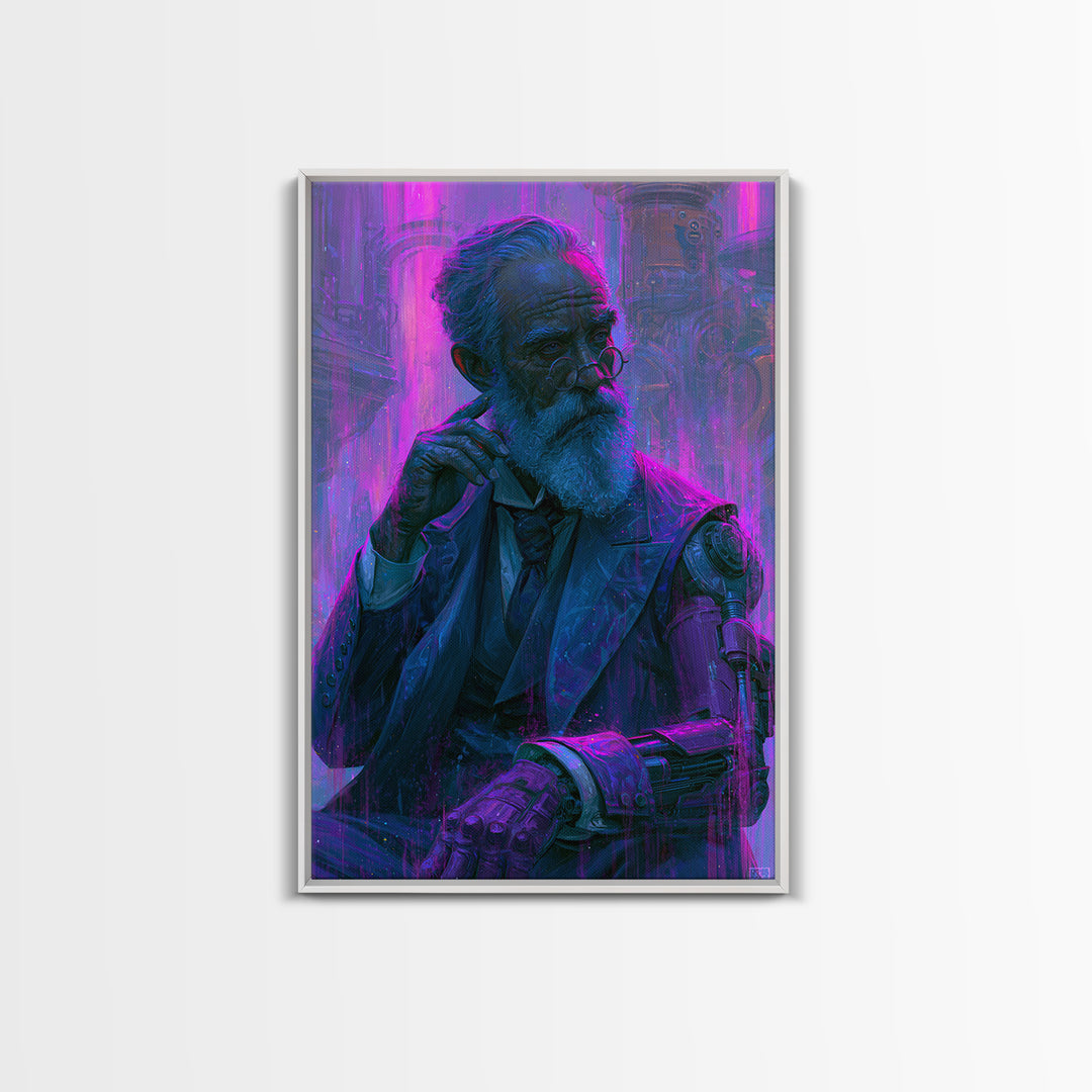Victorian Inventor Portrait Framed Canvas Print, Steampunk Art, Whimsical Decor, Living Room Decor, Fine Art, Mechanic, STE-2x3-63