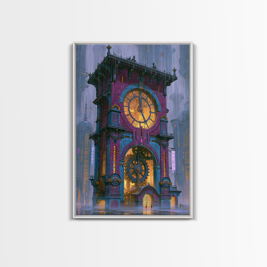 Clock Tower Gears Framed Canvas Print, Steampunk Art, Wall Art Print, Living Room Decor, Fine Art, Mechanic, Gallery Decor, STE-2x3-69