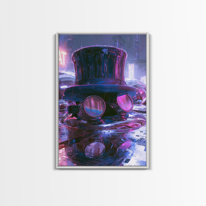 Top Hat and Goggles Still Life Framed Canvas Print, Steampunk Art, Modern Decor, Living Room Decor, Fine Art, Mechanic, STE-2x3-84