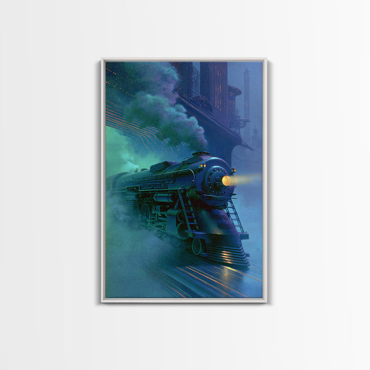 Steam Locomotive Racing Through Fog Canvas Print, Steampunk Art, Canvas Art, Living Room Decor, Abstract Art, Mechanic, STE-2x3-86