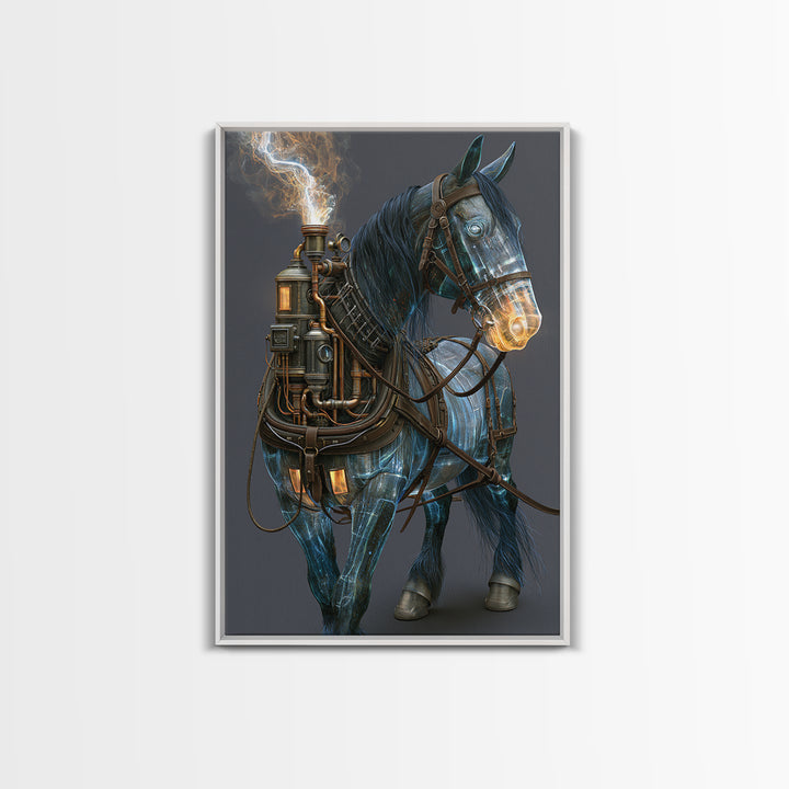 Steam Powered Horse Canvas Print, Steampunk Art, Dark Art, Living Room Decor, Oil Painting, Mechanic, Minimalist Decor, STE-2x3-95