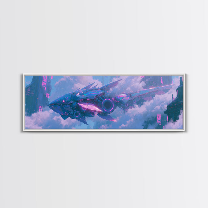 Mechanical Fish Swimming Through Clouds Canvas Print, Steampunk Art, Modern Decor, Living Room Decor, Fine Art, Mechanic, STE-3x1-14