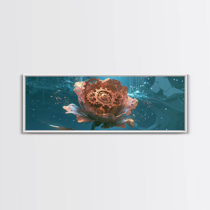 Mechanical Rose Made of Copper Gears Framed Canvas Print, Steampunk Art, Canvas Art, Living Room Decor, Abstract Art, Mechanic, STE-3x1-67