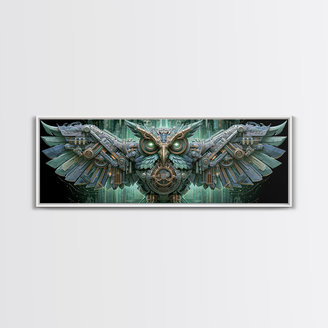 Brass Clockwork Owl Framed Canvas Print, Steampunk Art, Boho Decor, Living Room Decor, Oil Painting, Mechanic, Art Print, STE-3x1-89