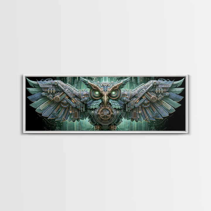 Brass Clockwork Owl Framed Canvas Print, Steampunk Art, Boho Decor, Living Room Decor, Oil Painting, Mechanic, Art Print, STE-3x1-89