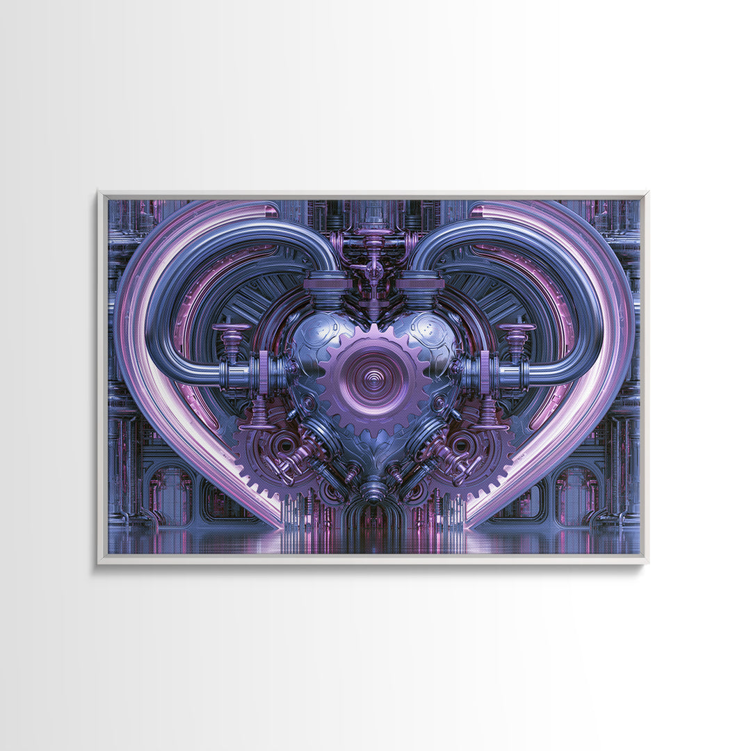 Gear Heart with Pipes and Valves Framed Canvas Print, Steampunk Art, Retro Decor, Living Room Decor, Fine Art, Mechanic, STE-3x2-24