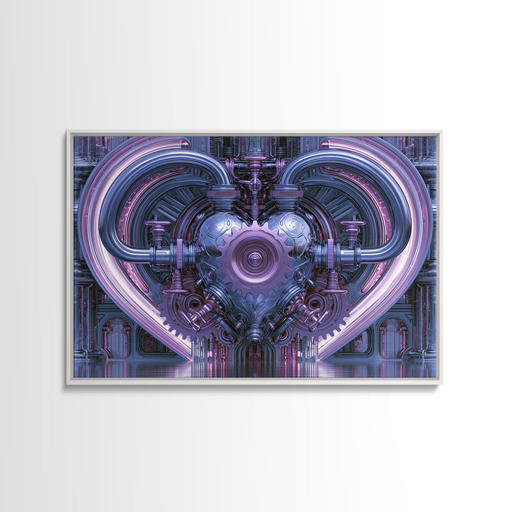 Gear Heart with Pipes and Valves Framed Canvas Print, Steampunk Art, Retro Decor, Living Room Decor, Fine Art, Mechanic, STE-3x2-24