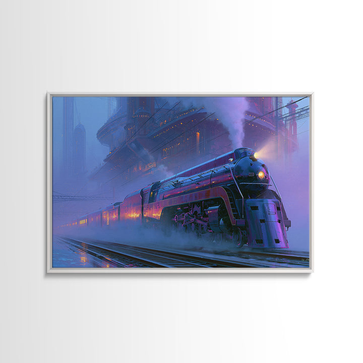 Steam Locomotive Racing Through Fog Canvas Print, Steampunk Art, Digital Download Art, Living Room Decor, Watercolor Art, STE-3x2-34