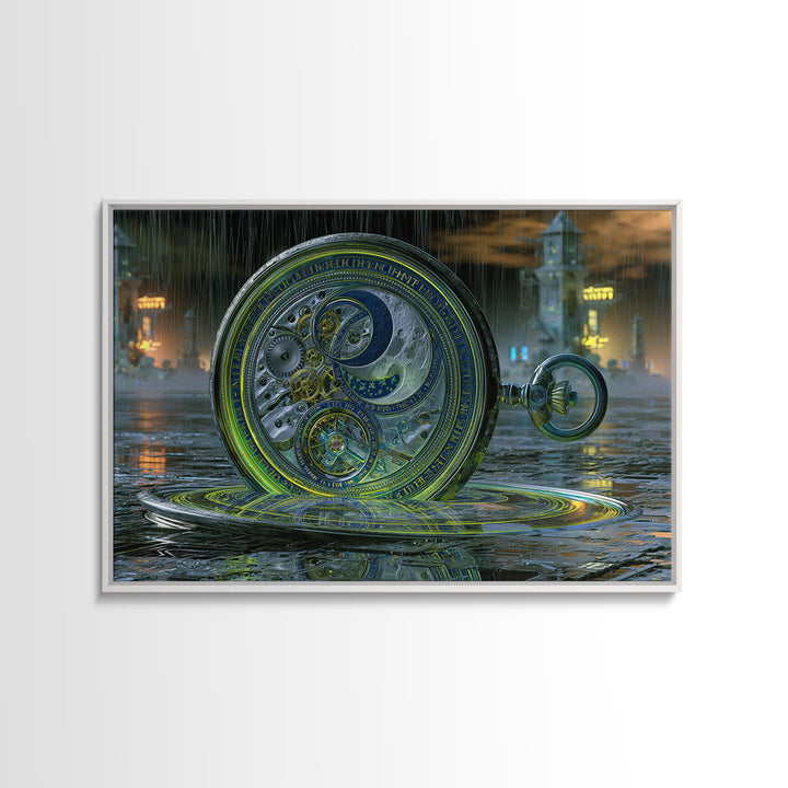 Gear Filled Pocket Watch Framed Canvas Print, Steampunk Art, Man Cave Decor, Living Room Decor, Fine Art, Mechanic, STE-3x2-36