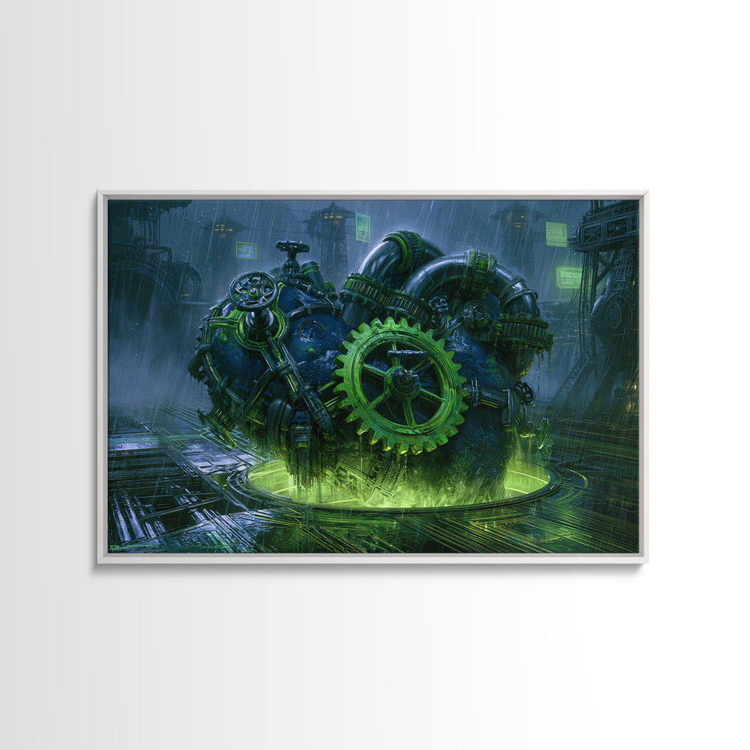 Gear Heart with Pipes and Valves Canvas Print, Steampunk Art, Gallery Decor, Living Room Decor, Fine Art, Mechanic, Wall Art, STE-3x2-48