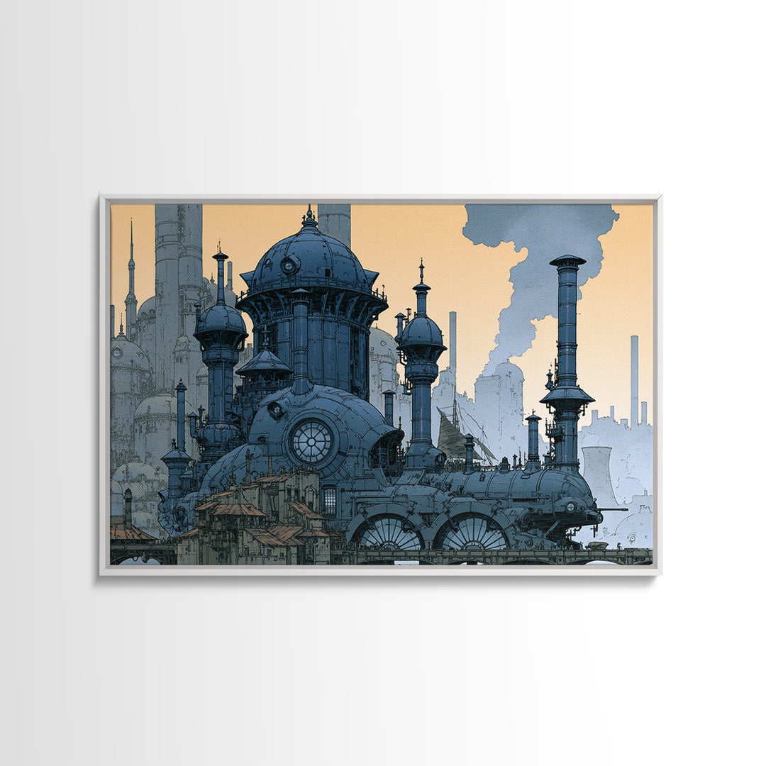 Steam Powered City Skyline Canvas Print, Steampunk Art, Neutral Decor, Living Room Decor, Fine Art, Mechanic, Home Decor, STE-3x2-49