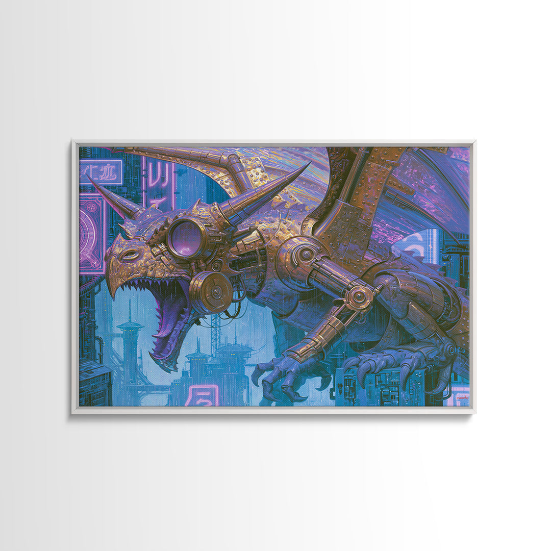Copper Dragon with Riveted Wings Canvas Print, Steampunk Art, Wall Art Print, Living Room Decor, Mechanic, Gallery Decor, STE-3x2-62