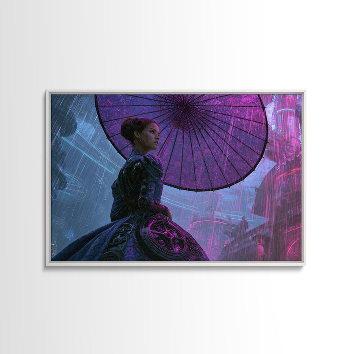 Victorian Lady with Clockwork Dress Details Framed Canvas Print, Steampunk Art, Gallery Decor, Living Room Decor, Mechanic, STE-3x2-69