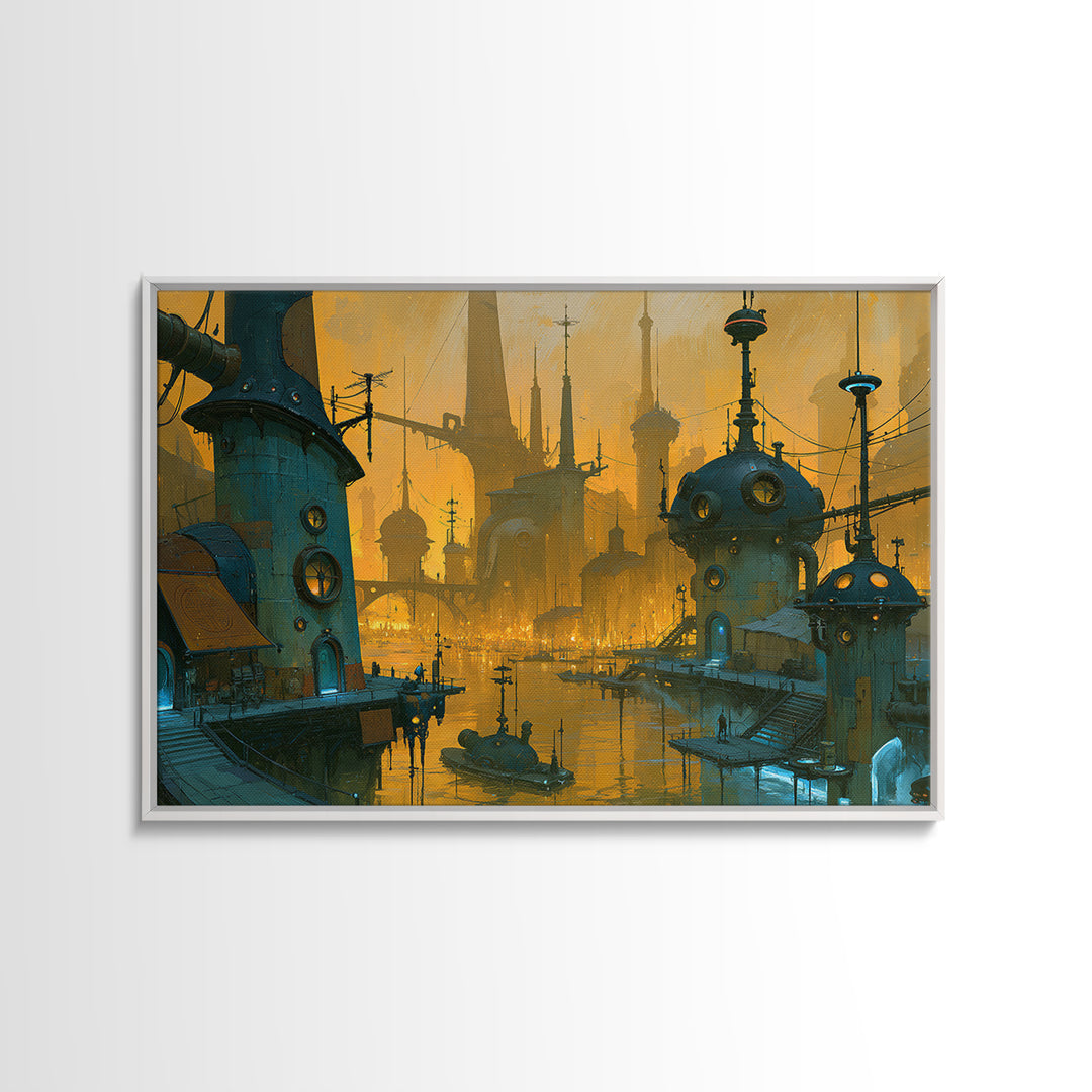 Steam Powered City Skyline Canvas Print, Steampunk Art, Neutral Decor, Living Room Decor, Fine Art, Mechanic, Home Decor, STE-3x2-73
