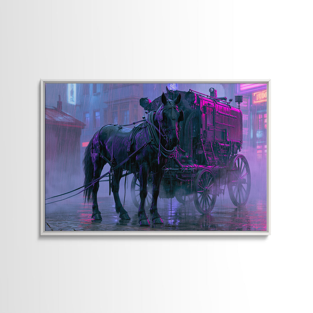 Steam Powered Horse Framed Canvas Print, Steampunk Art, Printable Art, Living Room Decor, Oil Painting, Mechanic, STE-3x2-91