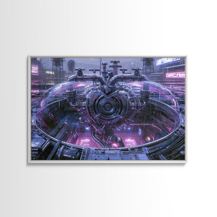 Gear Heart with Pipes and Valves Framed Canvas Print, Steampunk Art, Art Print, Living Room Decor, Fine Art, Mechanic, STE-3x2-96
