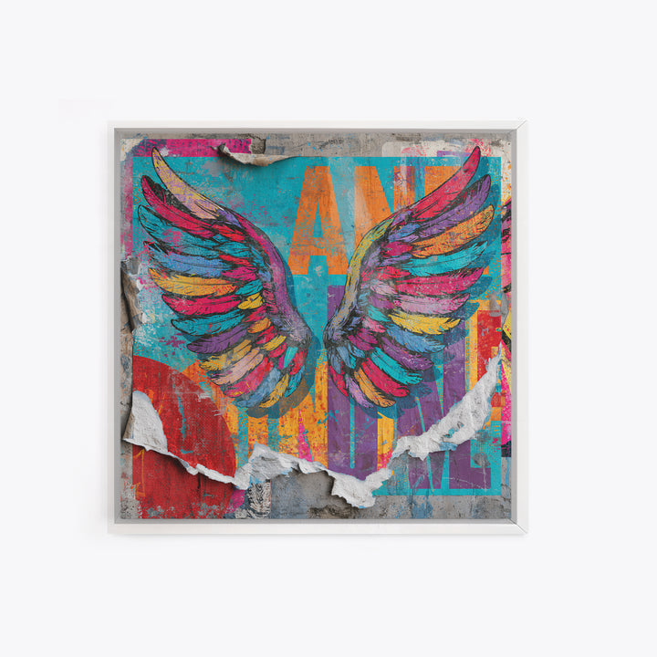 Graffiti Angel Wings Framed Canvas Print, Street Art, Room Decor, Living Room Decor, Fine Art, Urban, Original Painting, STR-1x1-29