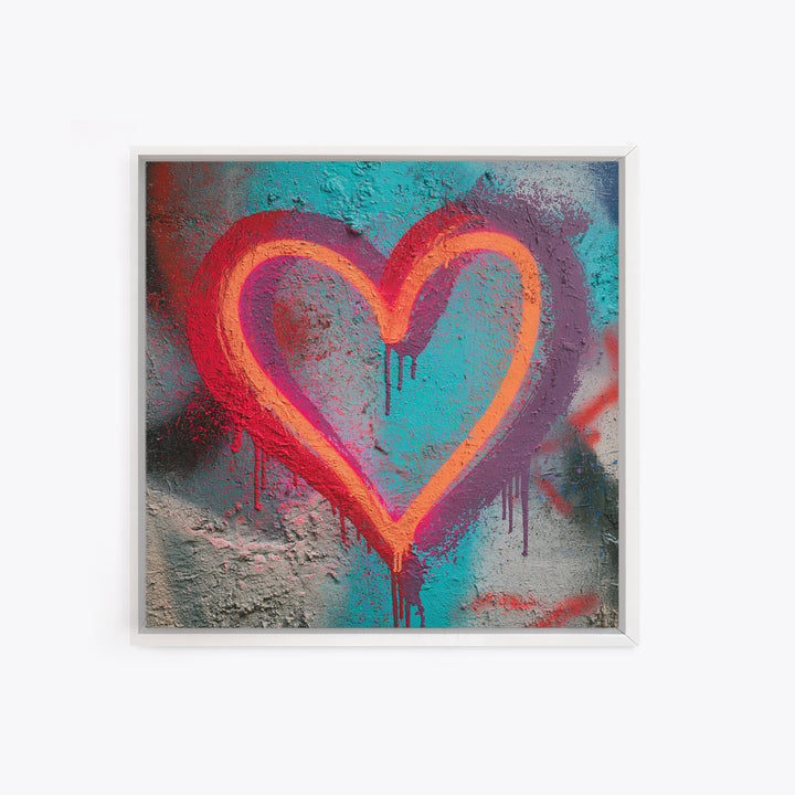 Neon Heart with Rough Drips Canvas Print, Street Art, Modern Art, Living Room Decor, Urban, Neutral Decor, Modern Decor, STR-1x1-35