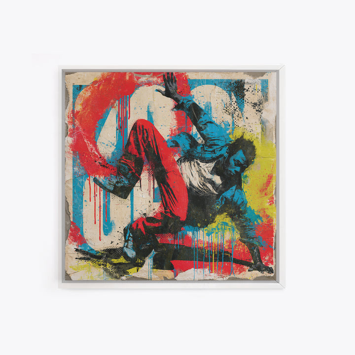 Breakdancer Frozen in Energetic Motion Framed Canvas Print, Street Art, Anime Art, Living Room Decor, Abstract Art, Urban, STR-1x1-42