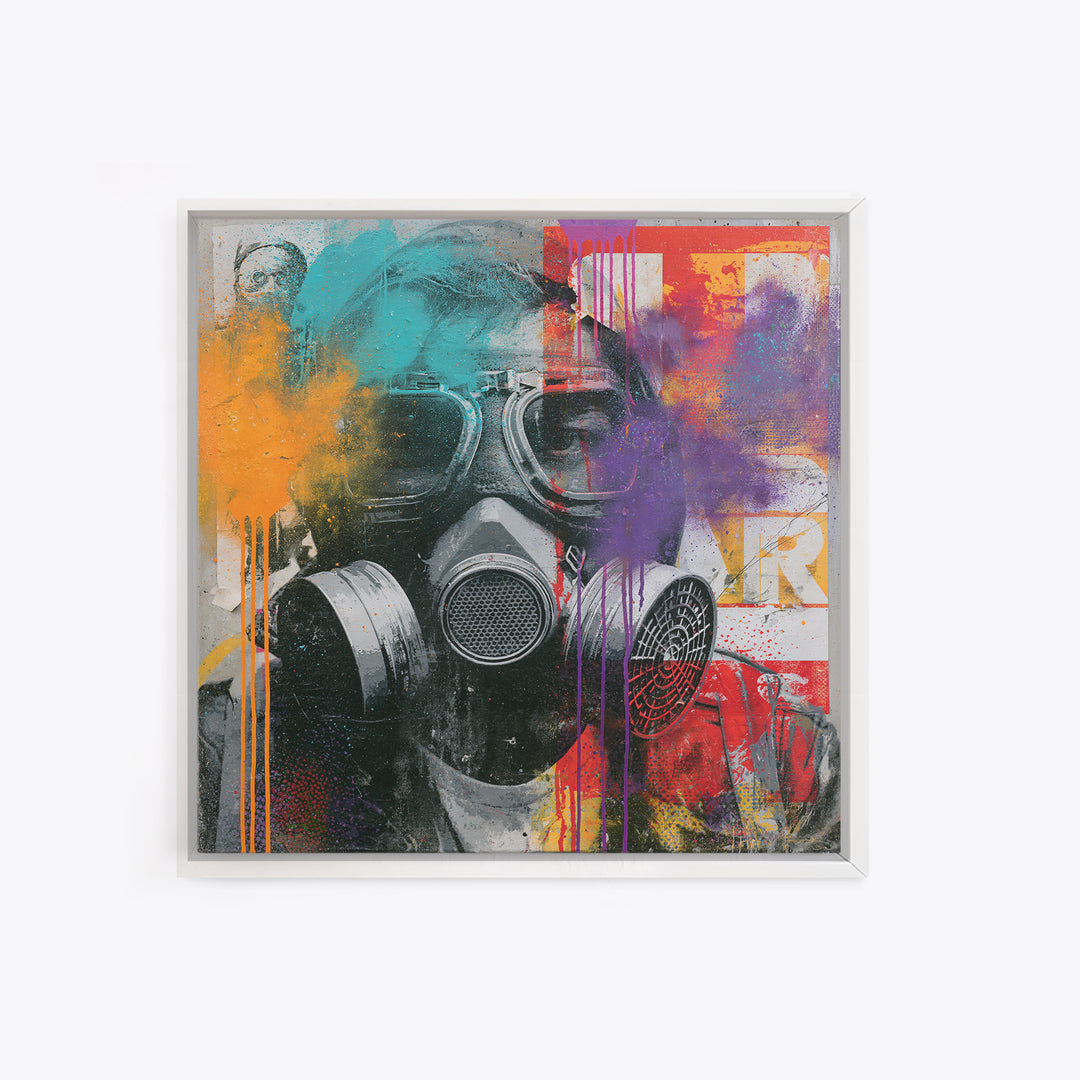 Masked Figure Surrounded by Aerosol Clouds Canvas Print, Street Art, Colorful Wall Art, Living Room Decor, Fine Art, Urban, STR-1x1-60