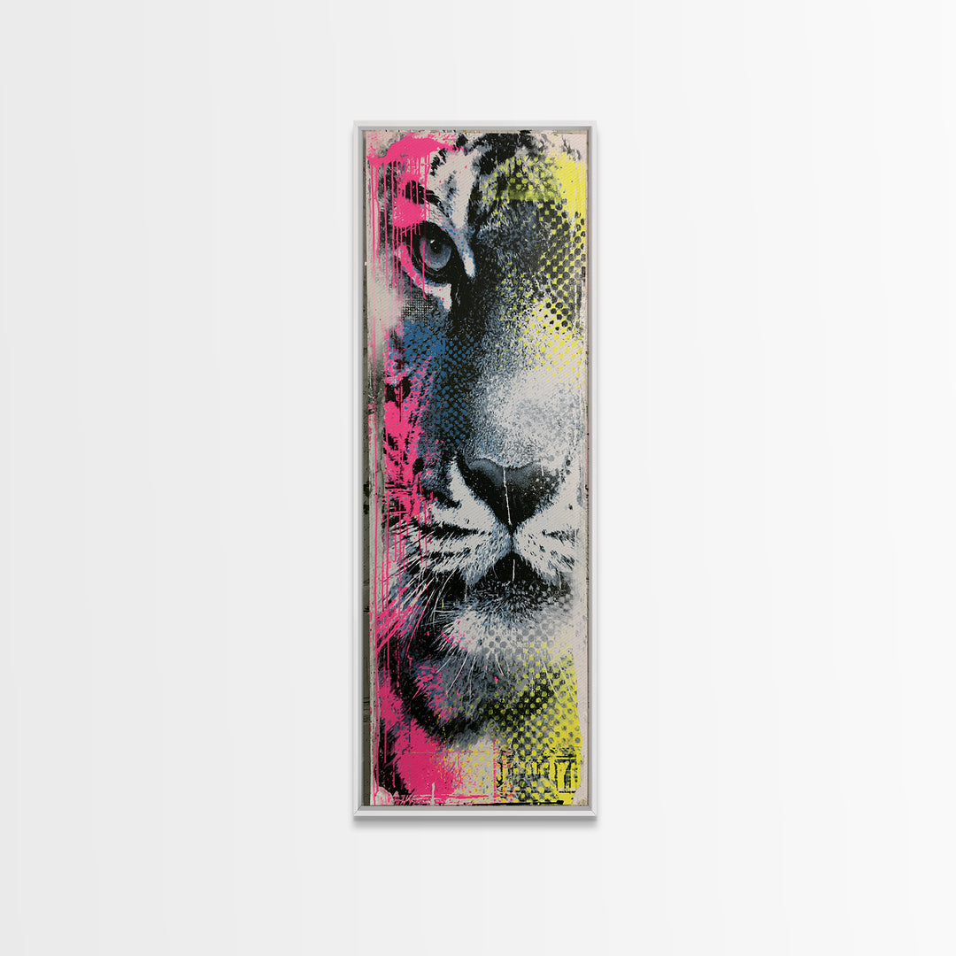 Spray Painted Tiger Face Canvas Print, Street Art, Canvas, Living Room Decor, Fine Art, Urban, Colorful Wall Art, Bar Art, STR-1x3-44