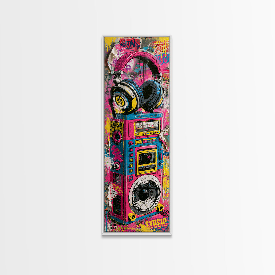 Boombox and Headphones Framed Canvas Print, Street Art, Wall Art, Living Room Decor, Oil Painting, Urban, Canvas Wall Art, STR-1x3-69