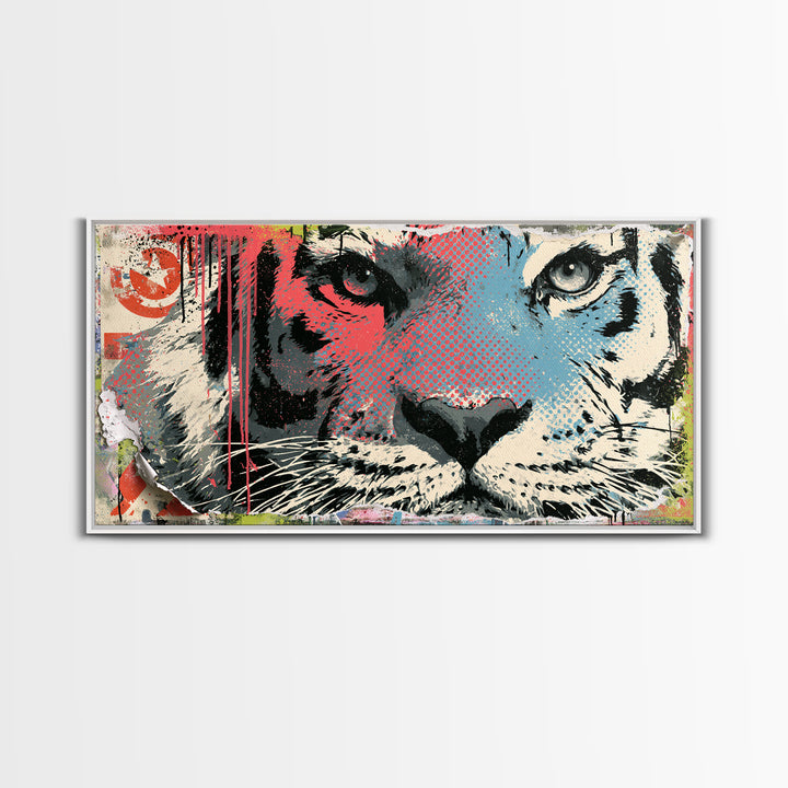 Spray Painted Tiger Face Canvas Print, Street Art, Painting, Living Room Decor, Oil Painting, Urban, Abstract Painting, STR-2x1-52