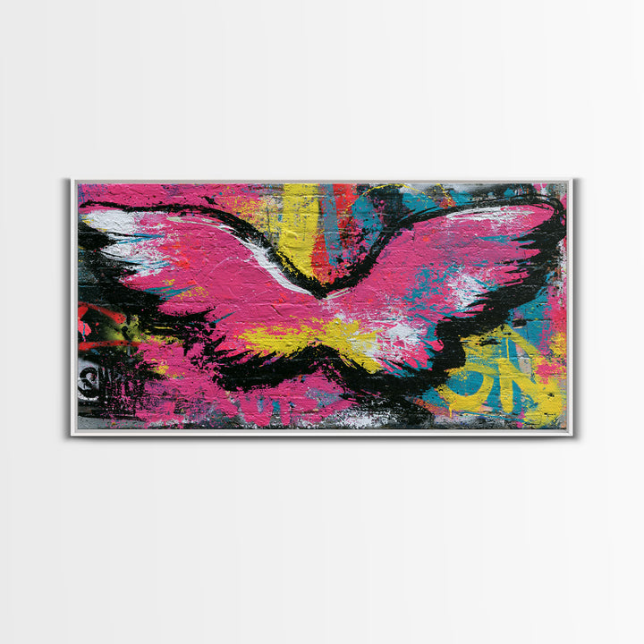 Graffiti Angel Wings Framed Canvas Print, Street Art, Modern Art, Living Room Decor, Urban, Neutral Decor, Modern Decor, STR-2x1-97