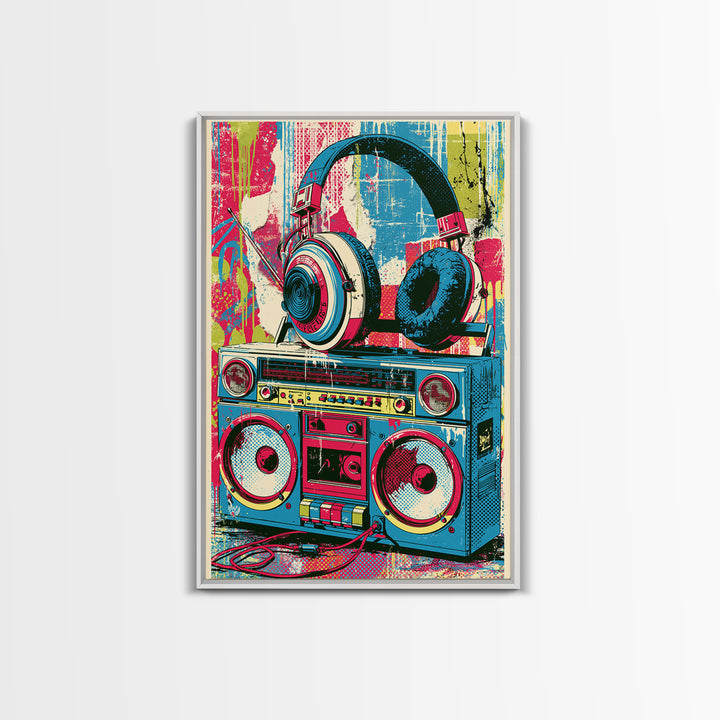 Boombox and Headphones Canvas Print, Street Art, Canvas Print, Living Room Decor, Fine Art, Urban, Graffiti Art, Gallery Decor, STR-2x3-65