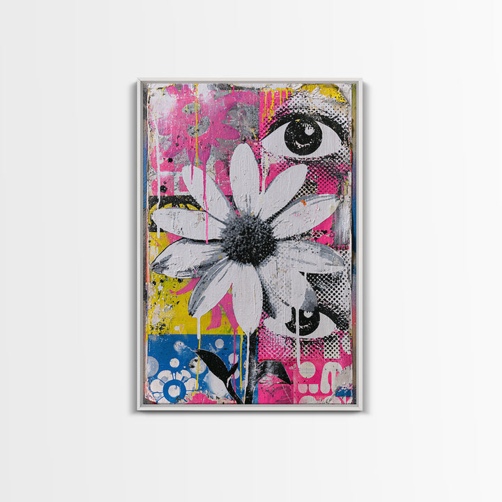Paste Up Collage of Flowers and Eyes Canvas Print, Street Art, Wall Hangings, Living Room Decor, Fine Art, Urban, Modern Art, STR-2x3-66