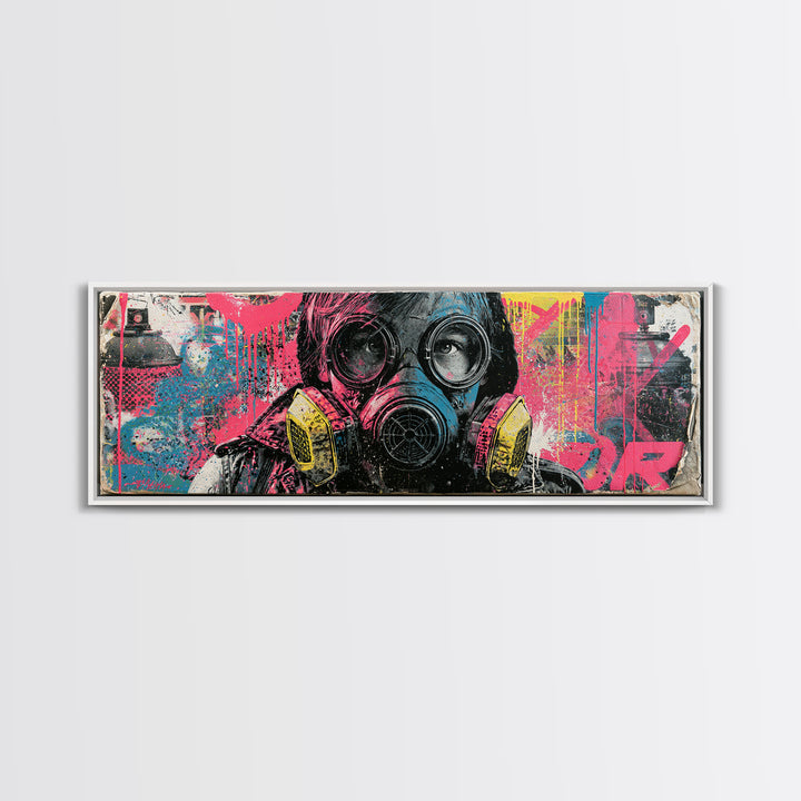 Masked Figure Surrounded by Aerosol Clouds Canvas Print, Street Art, Textured Painting, Living Room Decor, Fine Art, Urban, STR-3x1-100