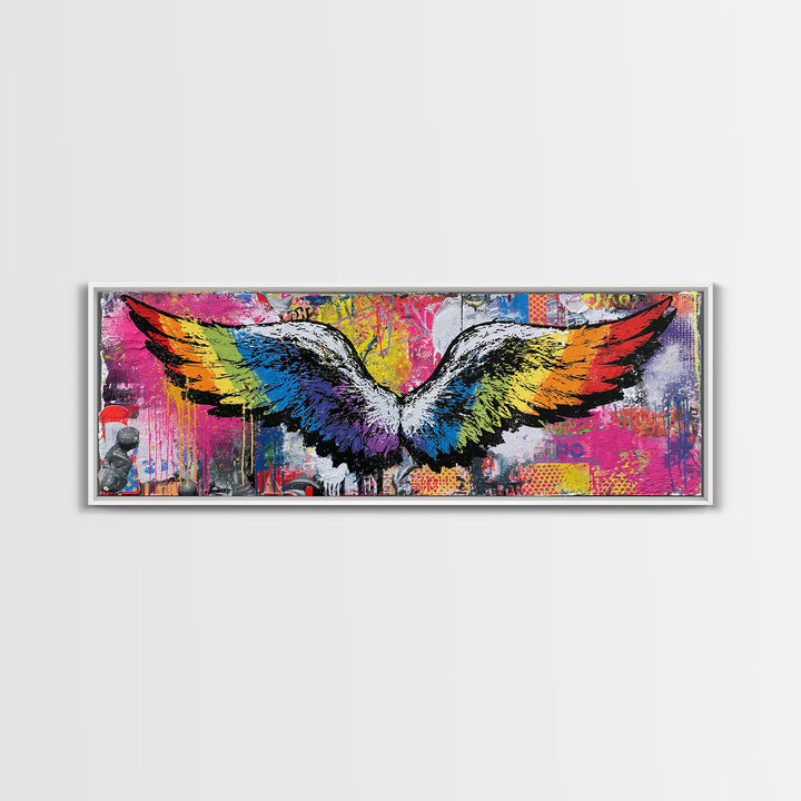 Graffiti Angel Wings Framed Canvas Print, Street Art, Gallery Decor, Living Room Decor, Fine Art, Urban, Wall Art, Home Decor, STR-3x1-69