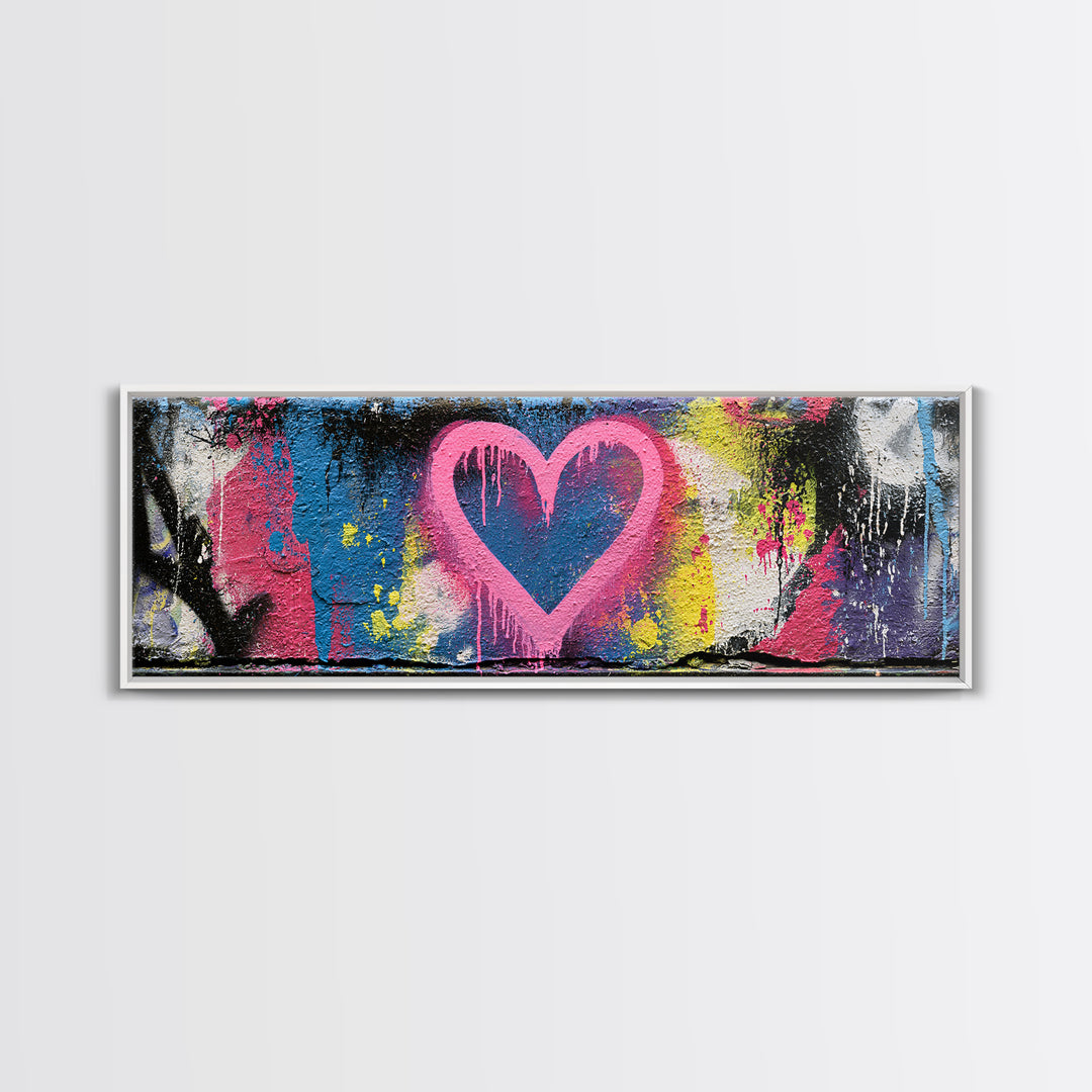 Neon Heart with Rough Drips Canvas Print, Street Art, Abstract Art, Living Room Decor, Urban, Anime Art, Original Artwork, STR-3x1-75