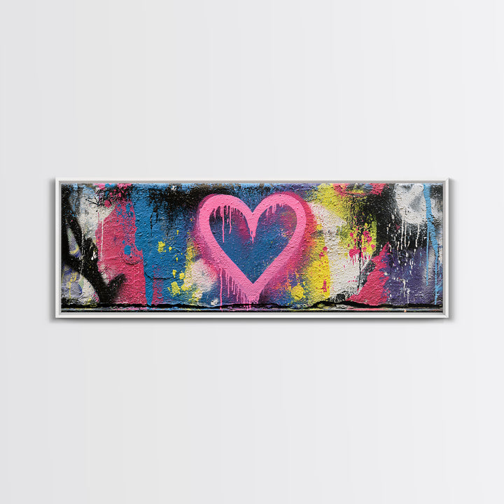 Neon Heart with Rough Drips Canvas Print, Street Art, Abstract Art, Living Room Decor, Urban, Anime Art, Original Artwork, STR-3x1-75
