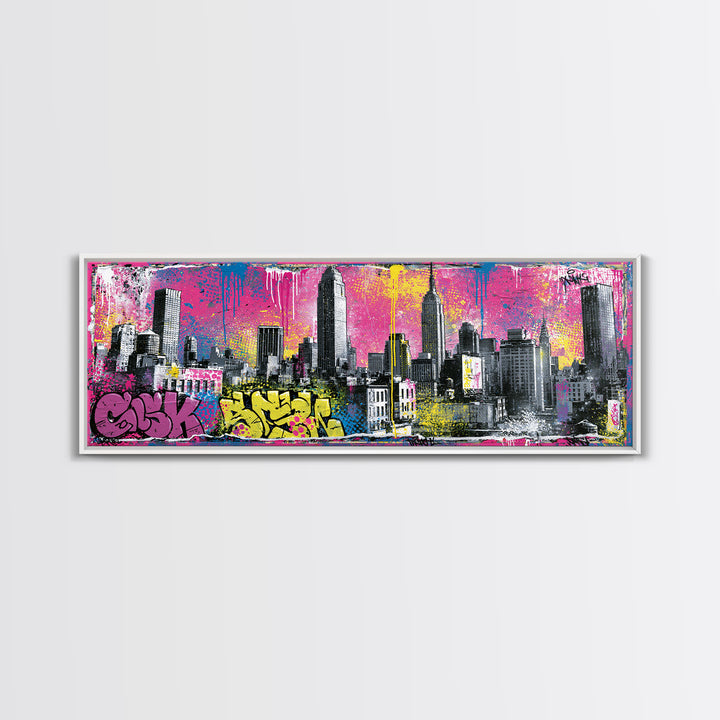 Urban Skyline Made from Stencil Layers Canvas Print, Street Art, Canvas, Living Room Decor, Fine Art, Urban, Colorful Wall Art, STR-3x1-78