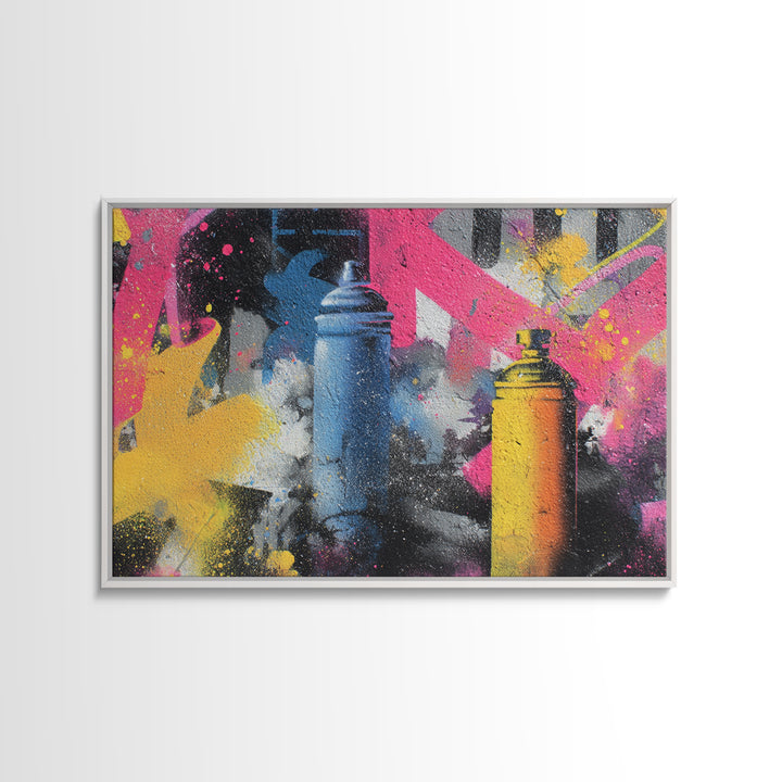 Spray Can Bouquet Framed Canvas Print, Street Art, Statement Artwork, Living Room Decor, Fine Art, Urban, Wall Decor, STR-3x2-19