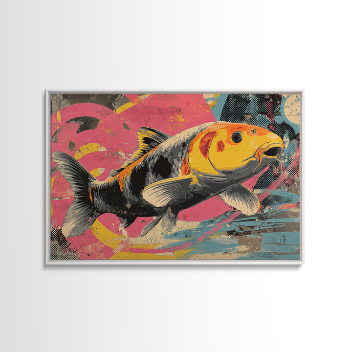 Graffiti Koi Swimming Through Color Swirls Framed Canvas Print, Street Art, Anime Art, Living Room Decor, Abstract Art, Urban, STR-3x2-25
