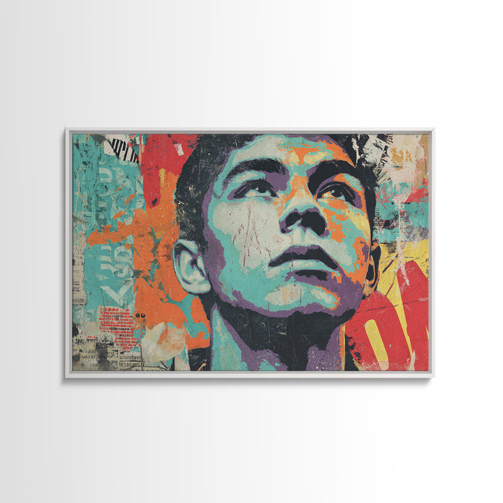 Bold Stencil Portrait Framed Canvas Print, Street Art, Original Artwork, Living Room Decor, Fine Art, Urban, Textured Painting, STR-3x2-5