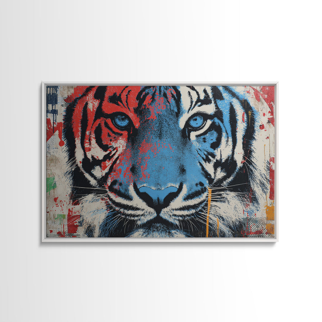 Spray Painted Tiger Face Canvas Print, Street Art, Poster, Living Room Decor, Urban, Poster Prints, Watercolor Painting, STR-3x2-84
