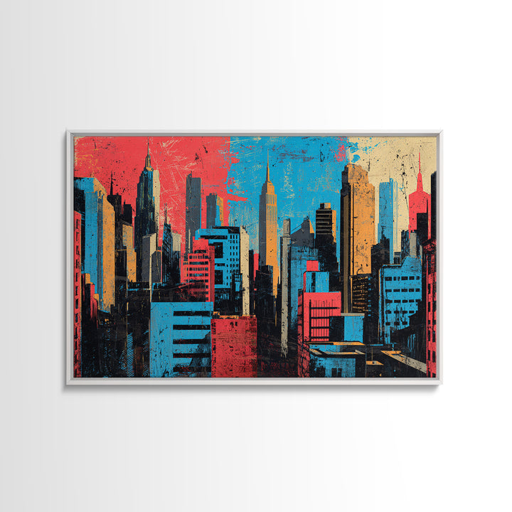 Urban Skyline Made from Stencil Layers Framed Canvas Print, Street Art, Abstract, Living Room Decor, Abstract Art, Urban, STR-3x2-90