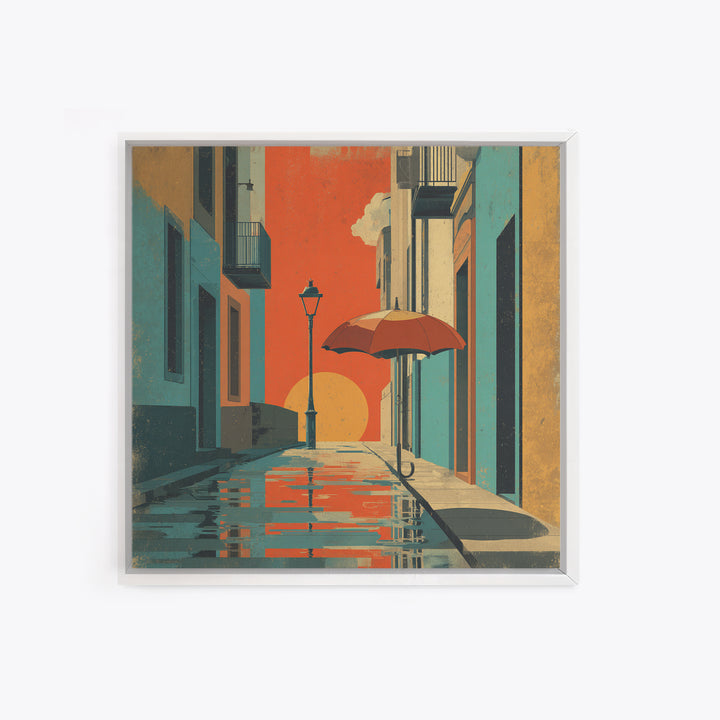 London Rainy Street Umbrella Graphic Canvas Print, Travel Poster(2), Colorful Wall Art, Living Room Decor, Fine Art, Voyage, TPO-1x1-10