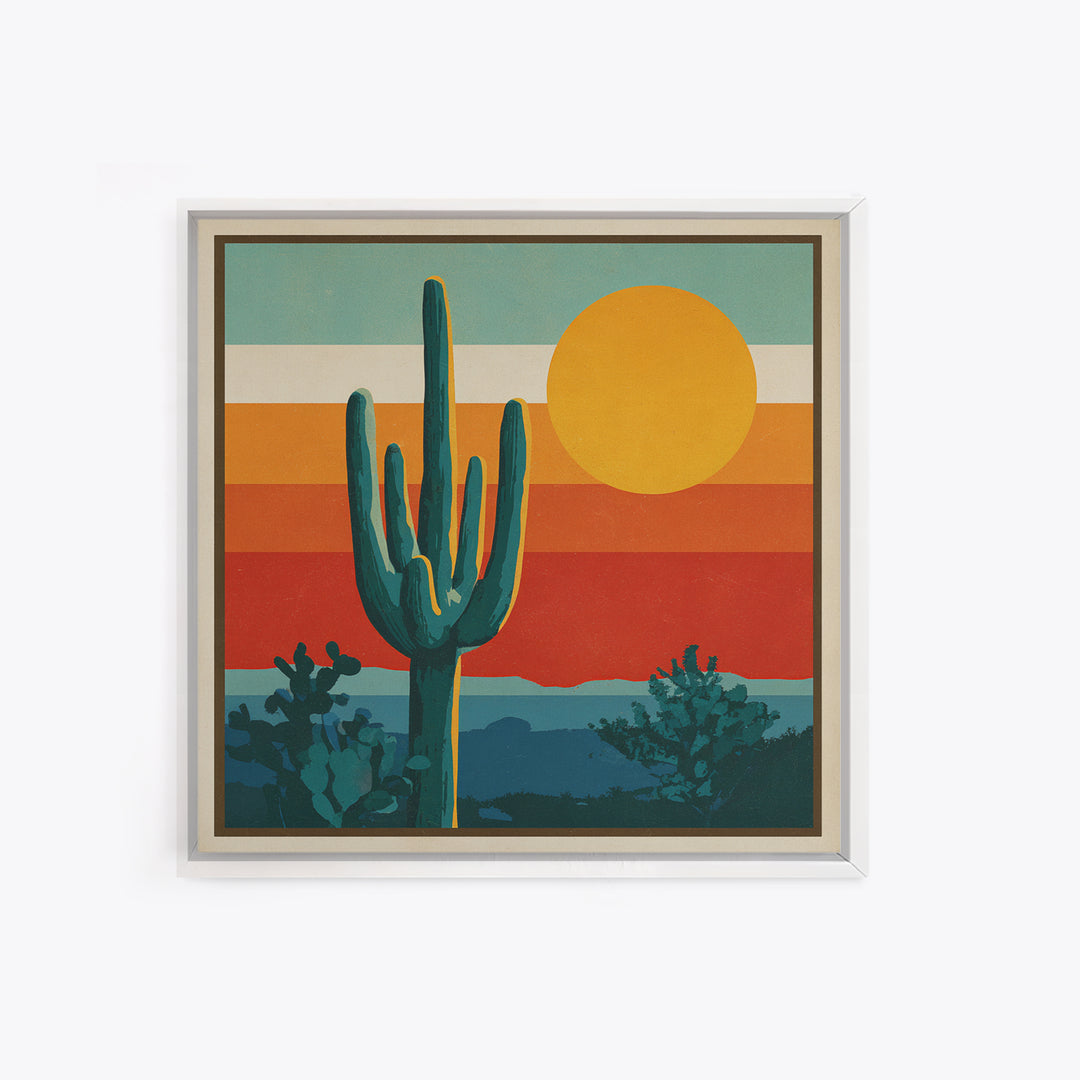 Mexico Cactus and Sun Travel Poster Framed Canvas Print, Travel Poster(2), City Wall Art, Living Room Decor, Fine Art, Voyage, TPO-1x1-21