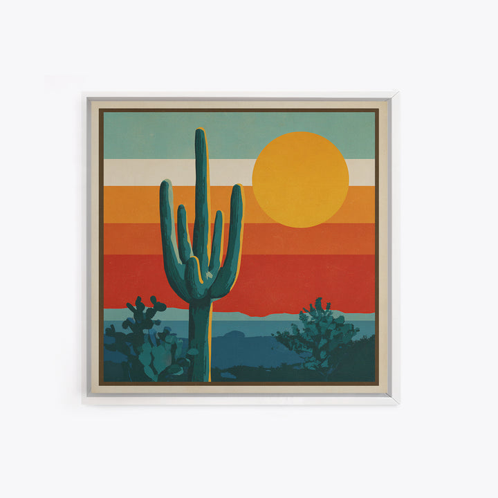Mexico Cactus and Sun Travel Poster Framed Canvas Print, Travel Poster(2), City Wall Art, Living Room Decor, Fine Art, Voyage, TPO-1x1-21
