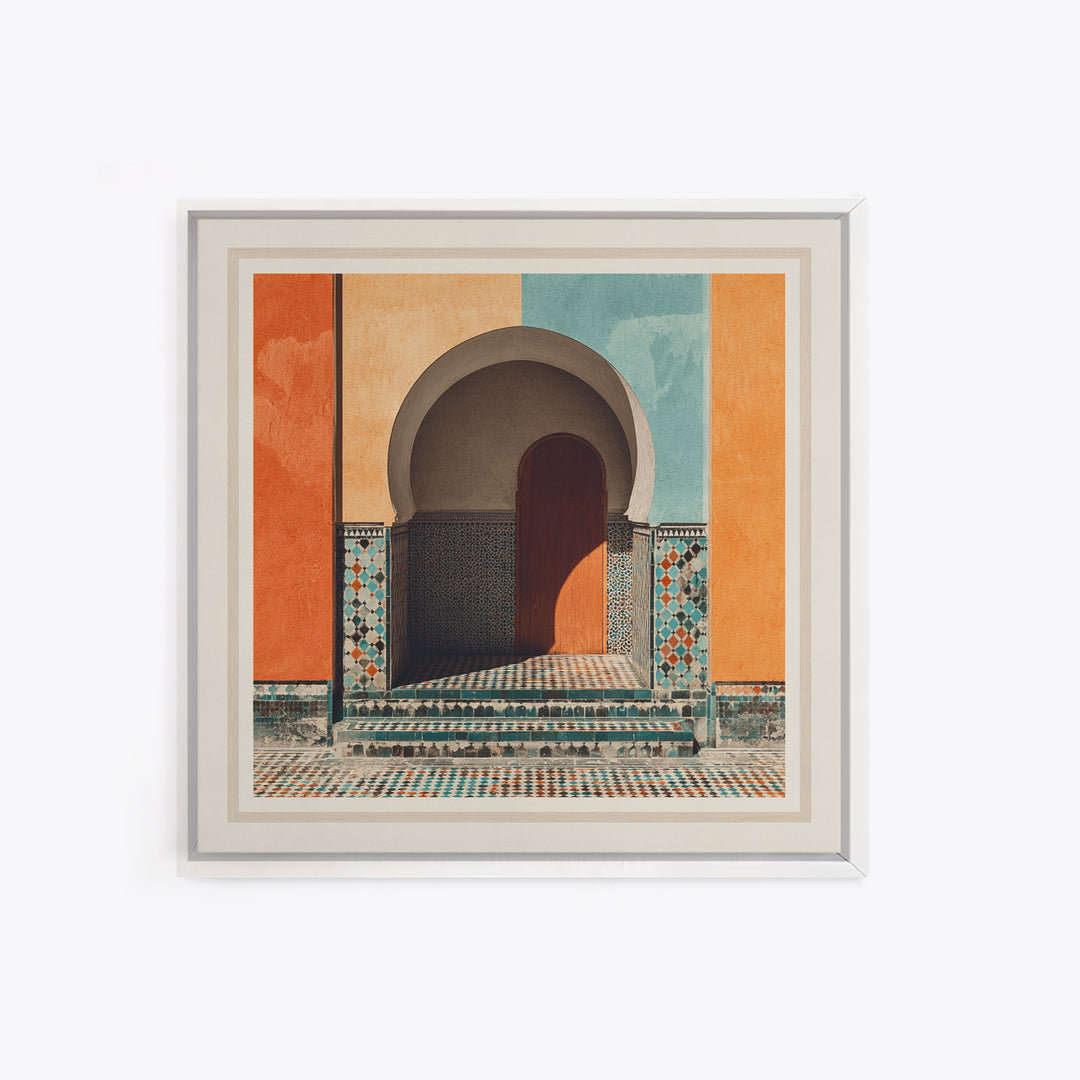 Marrakesh Arch and Tile Pattern Poster Framed Canvas Print, Travel Poster(2), Gallery Decor, Living Room Decor, Voyage, TPO-1x1-41