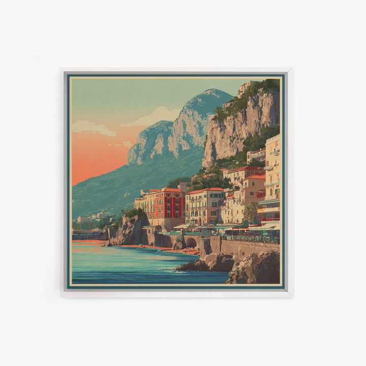 Retro Amalfi Coast Cliffs Canvas Print, Travel Poster(2), Map Print, Living Room Decor, Fine Art, Voyage, Boho Decor, TPO-1x1-50